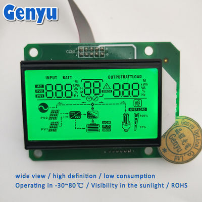 Bom preço. 5.0V Display LCD de segmento personalizado HTN Display LCD de inversor de luz de fundo verde positiva on-line