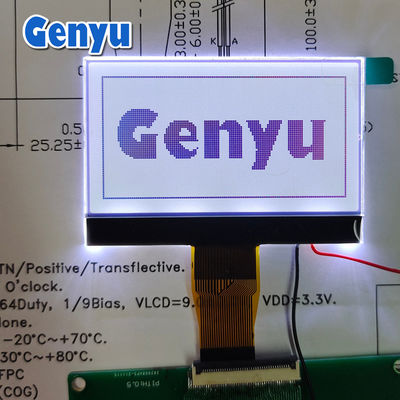 2.42 polegadas 128x64 Transflectiva LCD Display Screen Branco de fundo 24PIN FPC Connector
